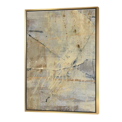 Designart - Geometric Cream Block III - Modern Glam Canvas in Gold Frame