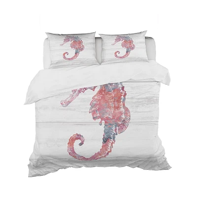 Designart 'Pink seahorses Ocean Life' Coastal Bedding Set