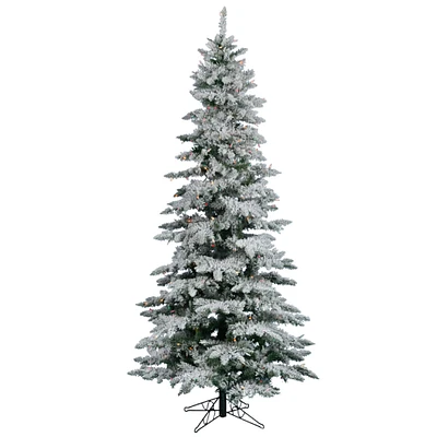 7.5ft. Pre-Lit Flocked Utica Fir Slim Artificial Christmas Tree, Multi-Colored Lights