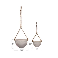 Hanging Stoneware Planter with Wood Beaded Rope