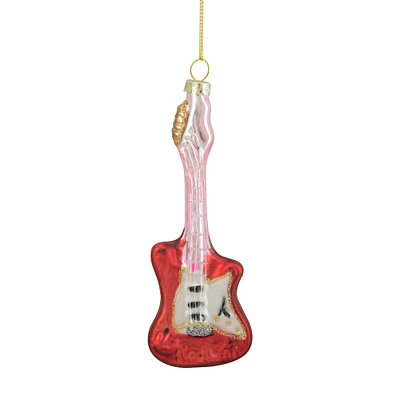 Red & Silver Bass Guitar Glass Ornament