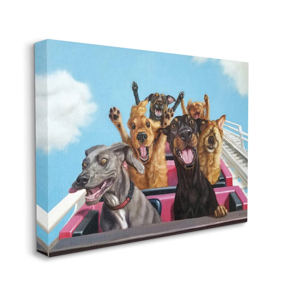 Stupell Industries Dogs Riding Roller Coaster Funny Amusement Park Canvas Wall Art