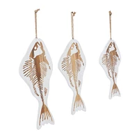 Set of 3 White Wood Coastal Fish Wall Decor, 22", 26", 30"