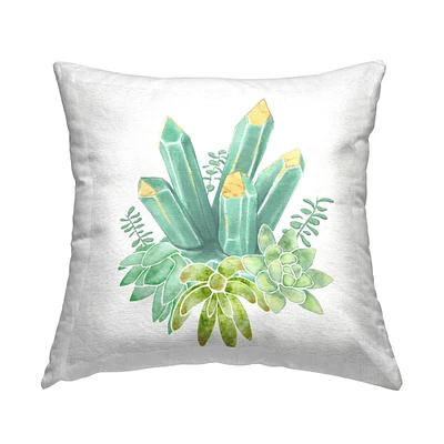 Stupell Industries Green Crystal Shards Blooming Succulent Plants Throw Pillow, 18" x 18"