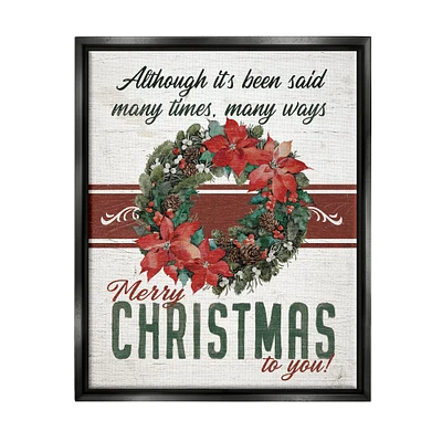 Stupell Industries Merry Christmas To You Vintage Poinsettia Framed Floater Canvas Wall Art