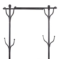 72" Black Metal & Wood Industrial Coat Rack