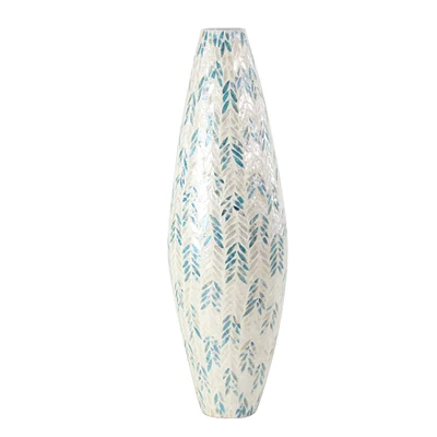34" White Bamboo Coastal Vase