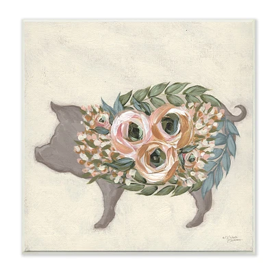 Stupell Industries Charming Farm Pig Green Pink Floral Body, 12" x 12"