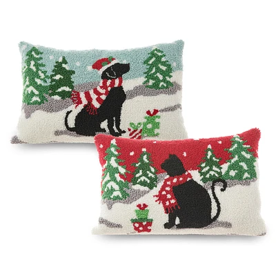 Glitzhome® Hooked Christmas Cat & Dog Pillows, 2ct.