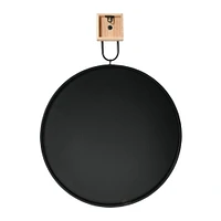 Black & Natural Modern Round Metal Wall Mirror