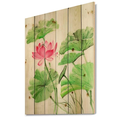 Designart - Lotus and Dragonfly - Traditional Print on Natural Pine Wood