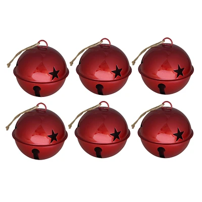 Haute Decor 6ct. 3.25" Shiny Red Metal Jingle Bell Ornaments