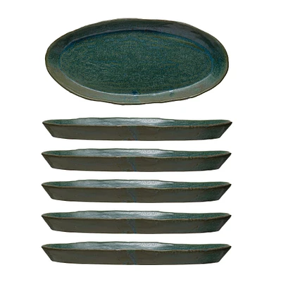 Matte Green Reactive Glaze Stoneware Plate Set