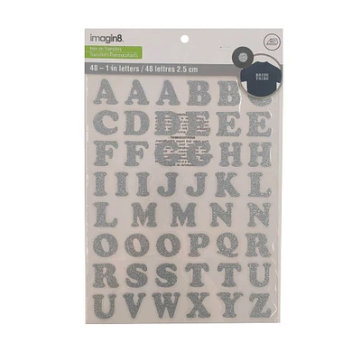 12 Packs: 48 ct. (576 total) 1" Iron-On Silver Glitter Letters by Imagin8™