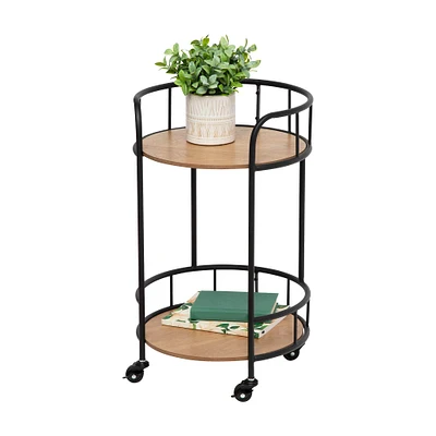 Honey Can Do Black & Natural 2-Tier Round Side Table with Wheels