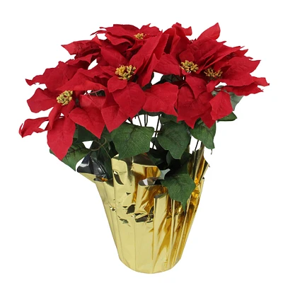 20" Red Artificial Christmas Poinsettia with Gold Wrapped Pot