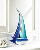 12.5" Blue Sailboat Art Glass Statue