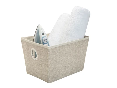 Simplify Medium Beige Faux Jute Grommet Storage Tote Bin