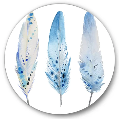 Designart - Blue Boho Feathers II - Lake House Metal Circle Wall Art