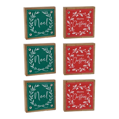 5" Red & Green Noel & Merry Christmas Tabletop Décor Set