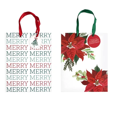 10" Merry Christmas & Poinsettia Gift Bag Set by Celebrate It®