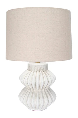 22" Distressed White Finish Fluted Terracotta Table Lamp with Linen Shade