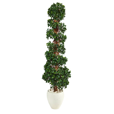 5.8ft. English Ivy Spiral Topiary in White Planter