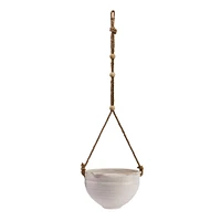 Hanging Stoneware Planter with Wood Beaded Rope