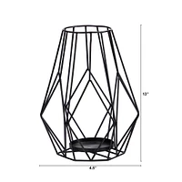 13" Geometric Black Metal Wire Votive Tea Lantern Candle Holder