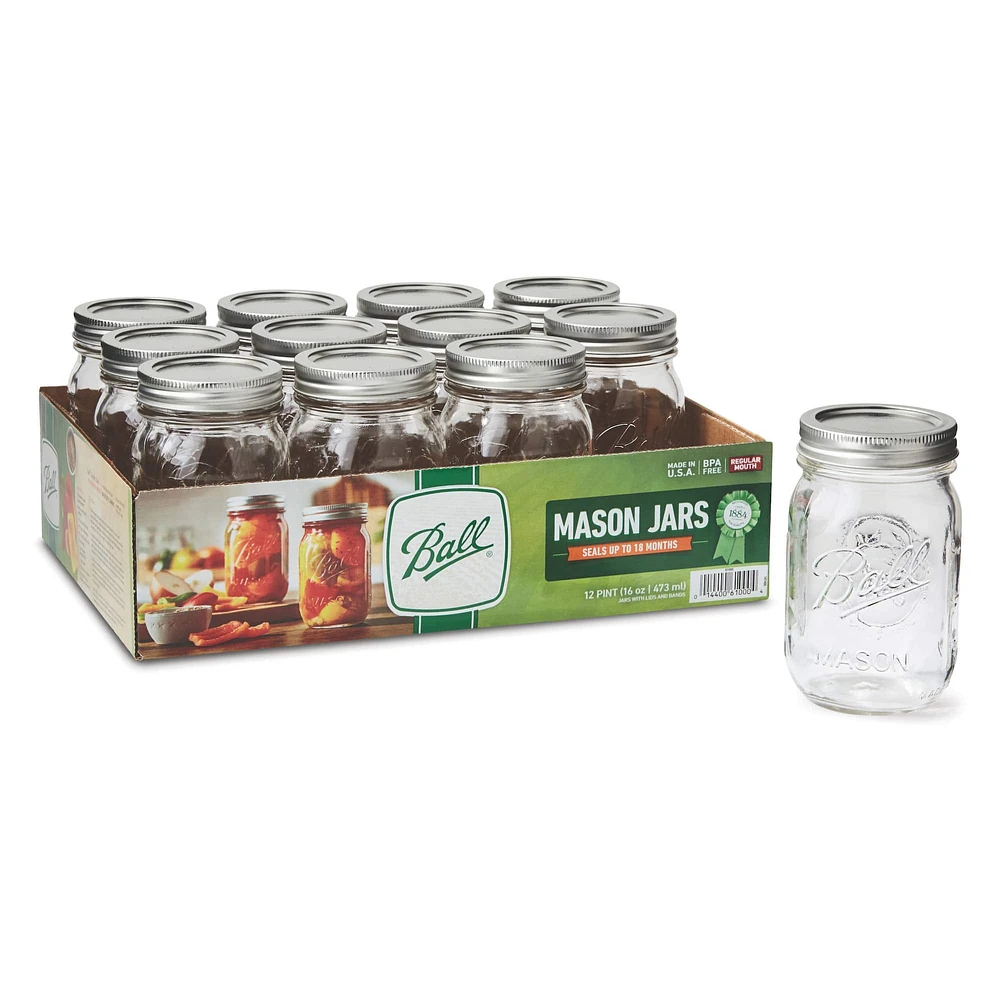 16oz. Ball® Regular Mouth Pint Mason Jars, 12ct.