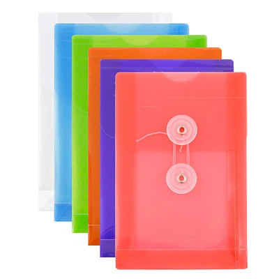 JAM Paper 4.25" x 6.25" Assorted Button & String Tie Closure Plastic Envelopes, 6ct.