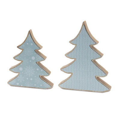 Wood Pine Tree Décor Set, 9.75" & 11.75"