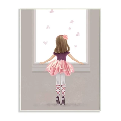 Stupell Industries Little Ballerina Dancer Girl Butterfly Pink Purple Wood Wall Plaque