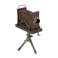 17" Brown Wood Vintage Camera Sculpture