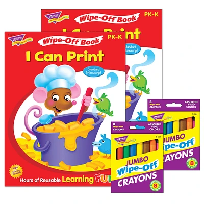 12 Packs: 2 ct. (24 total) Trend Enterprises® I Can Print Book & Crayons Reusable Wipe-Off® Activity Set