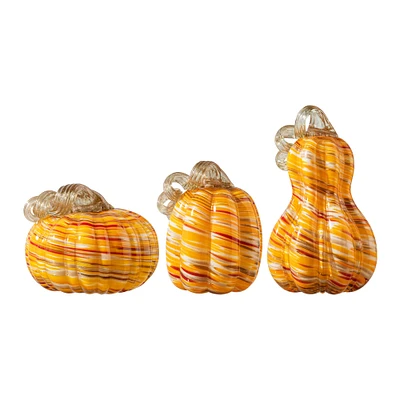 Glitzhome® Multi Stripes Glass Pumpkin & Gourd Set