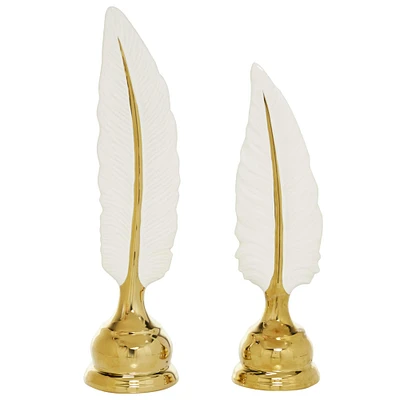 CosmoLiving by Cosmopolitan Gold Porcelain Glam Feather Sculpture Set