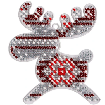 Wonderland Crafts Red & Blue Fair Isle Moose Ornament Bead Embroidery on Plastic Kit