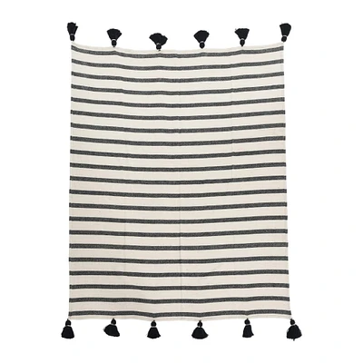 Striped Cotton Throw Blanket with Tassels