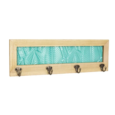 Teal Tropical Leaves Wall Mounted Rack