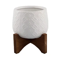 Flora Bunda 3.5" Matte White Indian Ceramic On Stand