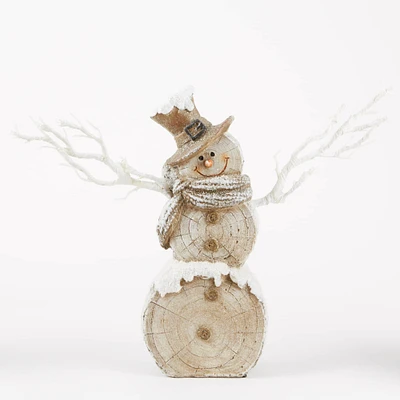 18" Snowman Statue With Twig Lights