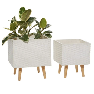 White Polystone Contemporary Planter Set, 15" & 18"