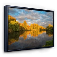 Designart - Autumn Sunset Reflection On Lake In The Park - Traditional Canvas Wall Art Print in Black Frame