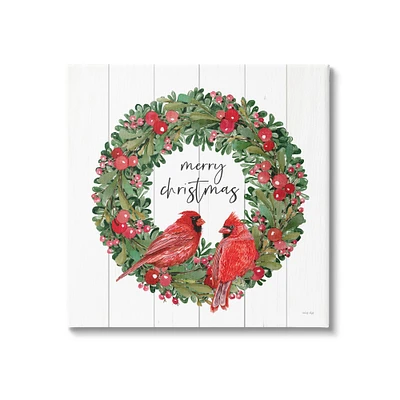 Stupell Industries Merry Christmas Red Cardinal Wreath Canvas Wall Art