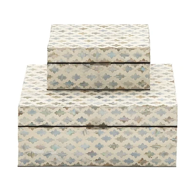 Coastal Rectangular White Wooden Zigzag Decorative Box Set