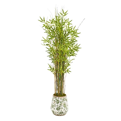 5ft. Grass Bamboo Tree in Floral Print Planter