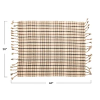 Bloomingville Charcoal & Brown Woven Recycled Cotton Blend Plaid Throw with Tassels