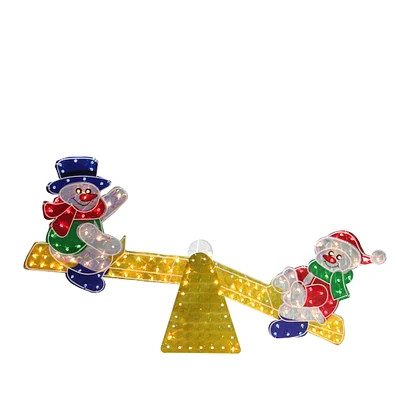 4ft. Yellow & Red Pre-Lit Holographic Snowmen on Seesaw