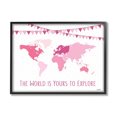 Stupell Industries World Is Yours to Explore Motivational World Map in Frame Wall Art